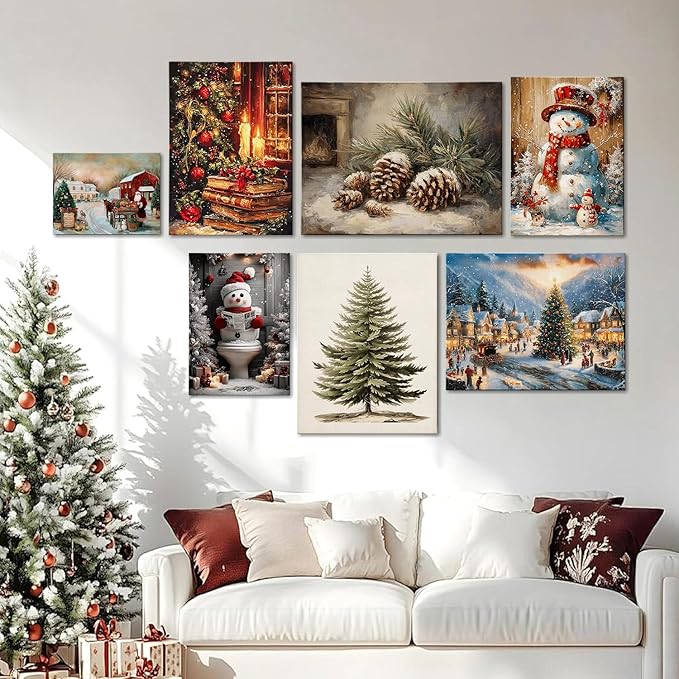 Vintage Pine Cones Christmas Canvas Wall Art, Rustic Winter Still Life Framed Print for Farmhouse Christmas Decorations, Cozy Holiday Gifts and Nature Wall Decor
