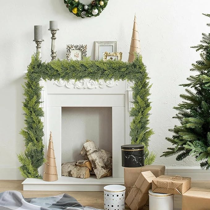 Norfolk Cedar Garland, 6FT Green Garland Christmas for Mantle Stair Railing Fireplace Door Decorations