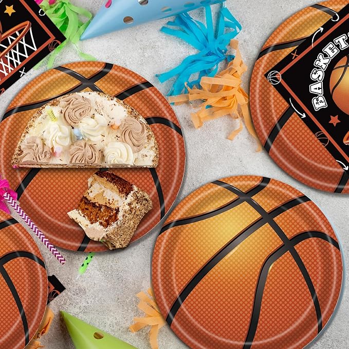 40 Pcs Basketball Plates and Napkins Party Supplies, Basketball Birthday Party Decorations Disposable Paper Plates and Napkins Tableware Set for Birthday Baby Shower Serves 20