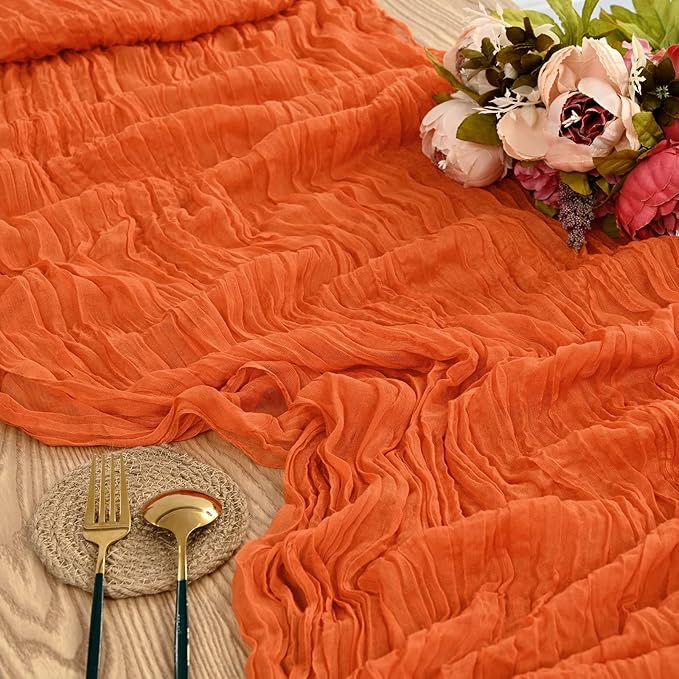 5 Packs Orange Cheesecloth Table Runner, 10Ft x 35" Orange Rustic Gauze Boho Wedding Table Runner Decoration, Wedding Table Decor Table Cloth for Wedding Party Bridal Shower Table