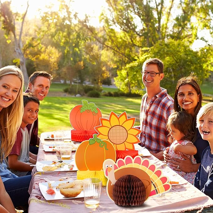 9 Pack Large Fall Thanksgiving Turkey Honeycomb Centerpiece 11 Inches Thanksgiving Party Decorations Different Style Turkey Paper Decorations Table Honeycomb