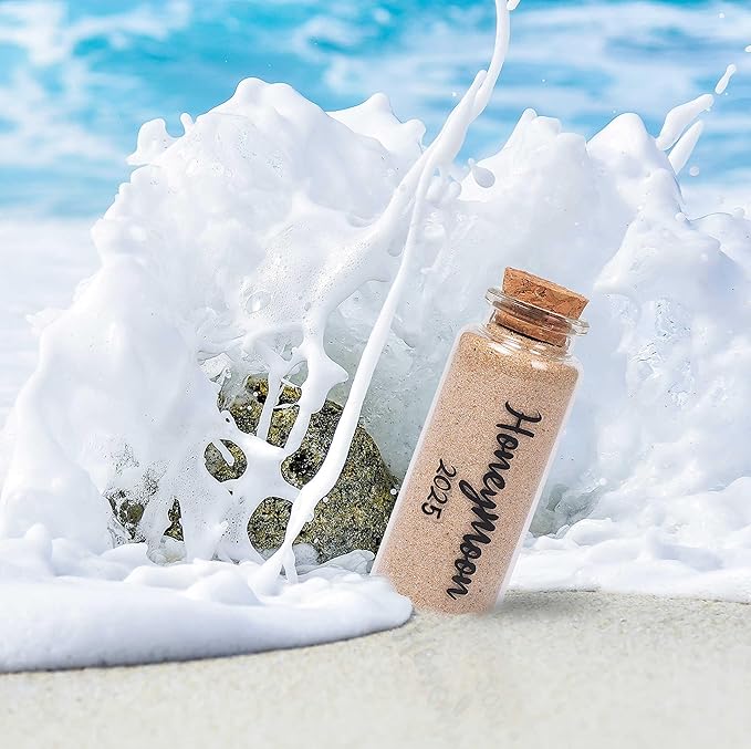 Honeymoon Sand Keepsake Jar 2025,Bridal Shower, Wedding, Engagement, Honeymoon, Travel Gift for Couples, Newlywed, Fiance(Gift Box Includes) - 40ml Cylindrical Shape Glass