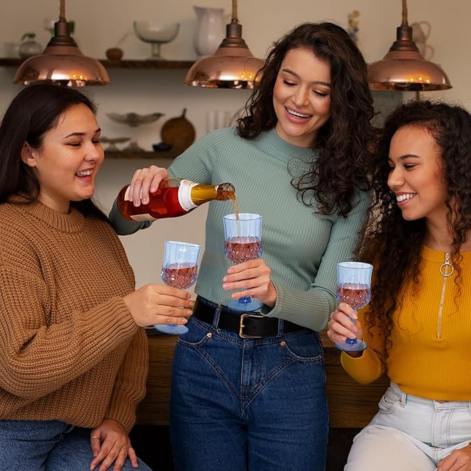 24 PCS Plastic Blue Wine Glasses 7oz Vintage Goblet,Reusable Drinkware Vintage, Plastic Blue Wine Glasses for Baby Shower Wedding Reception Grand Event Party,Royal blue