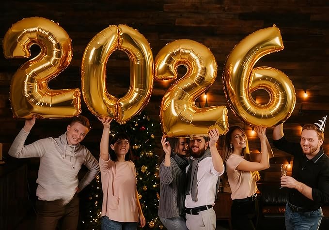 KALOR 42 Inch 2026 Gold Foil Mylar Number Balloons, Giant 2026 New Years Decorations for 2026 Happy New Year Eve and Graduations Party Supplies