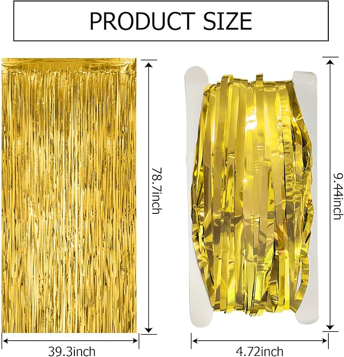 10 Pack Gold Fringe Curtain Backdrop Tinsel Streamers Birthday Party Decorations Christmas Photo Booth Backdrop Halloween New Year Graduation Baby Shower Theme Party Decorations