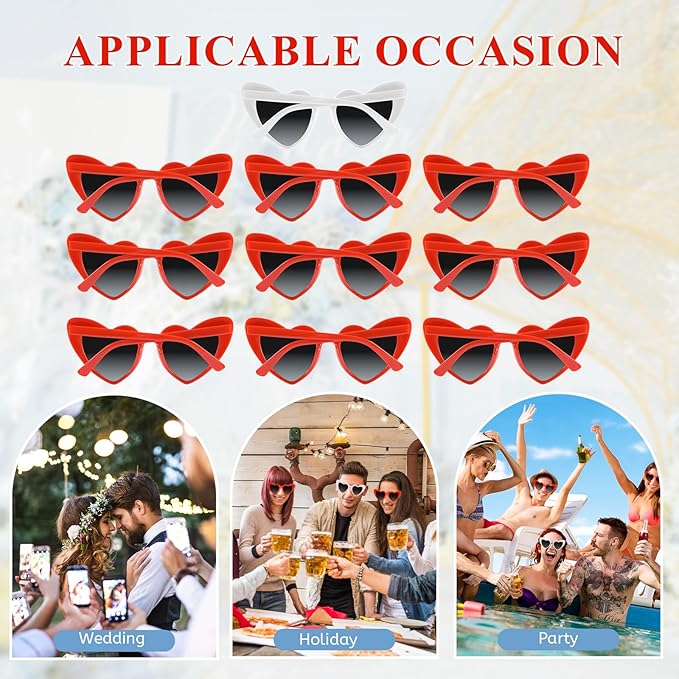 4/6/8/10/12 Pack Bachelorette Sunglasses Heart Sunglasses Vintage Heart Shaped Glasses for Women Bridal Party Wedding
