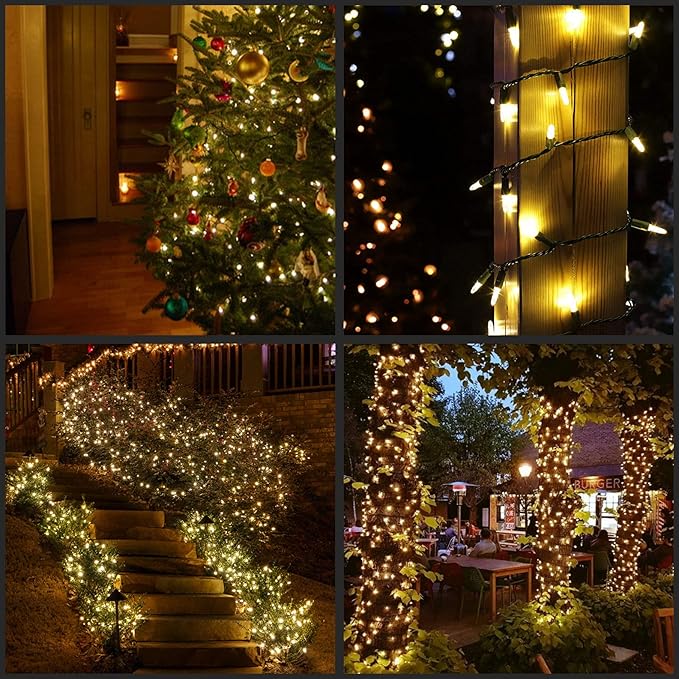 YULETIME Warm White Faceted LED Christmas Lights 200 Count 50 ft, Pack of 2 Strands 25 ft 100 Lights UL Certified Commercial Grade Green Wire Holiday String Light Set (Warm White)