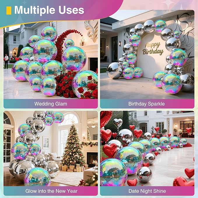 3PCS Inflatable Mirror Ball Set,Reusable Mirror Ball Large Event Decoration PVC Disco Ball with Electric Pump for Party,Concerts,Stage,Wedding Decorations(Iridescent, 3pcs:19.7In+31.5In+47.2In+Pump)