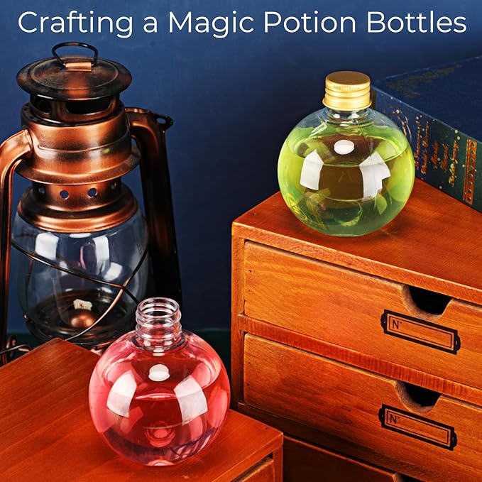 Jinei 30 Pcs 6 oz Ball Shape Plastic Sand Art Bottles Spherical Clear Plastic Potion Bottles Christmas Cocktail Ornament Balls for DIY Wedding Party Gift Crafts Decoration (Gold,Aluminum Cap)