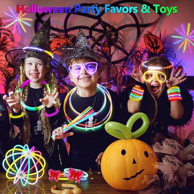BUDI 467Pcs Glow Sticks Christmas Party Favors New Year Eve Party Supplies for Kids Adult Glow in the Dark 4th of July Accessories Neon Decors Glowsticks Bulk 8 Colors 8" with Connectors for Parties