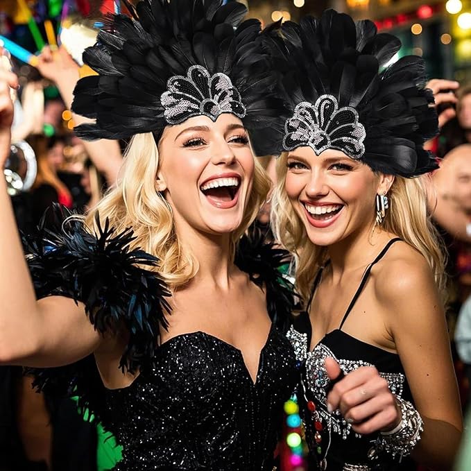 Women's Carnival Feather Headpieces Sequin Headdress for Wedding Masquerade Party Cosplay Feather Headbands