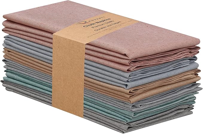 Ruvanti Cloth Napkins Set of 12, 18x18 Reusable Napkins Cloth Washable, Soft & Durable Table Napkin, Poly Cotton Fabric Dinner Napkins for Parties, Christmas, Thanksgiving, Weddings - Multicolor