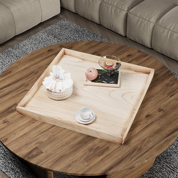 Ottoman Tray for Coffee Table Living Room Wood Serving Tray Large Wooden Square 20 Inches Rustic Torched