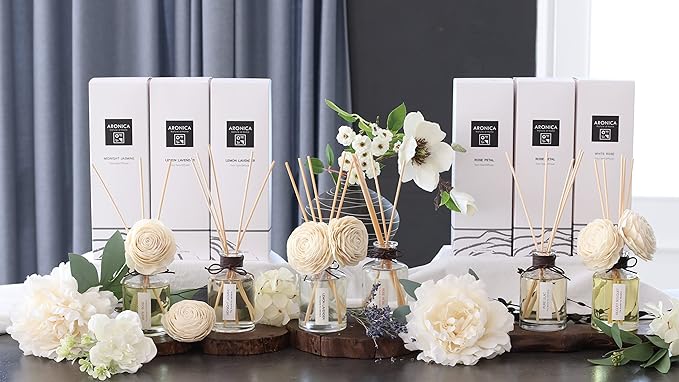 Aronica Twin Sola Diffuser - Lemon Lavender Fragrance, 160ml / 5.41 Floz, Flower Reed Diffusers Oil with Sticks for Aesthetic Home Bathroom Decor Citrus Scent for Bedroom