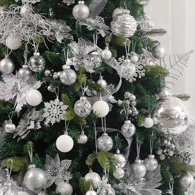 Large Christmas Ball Ornaments, Oversized Shatterproof Plastic Decorative Hanging Mercury Ornaments Ball for Xmas Holiday Party Decorations (Silver, 6.0")