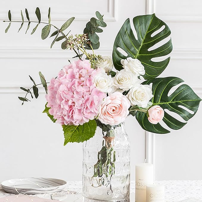 BonBloom's 3 Pcs Pink Hydrangea Artificial Flowers,21" Latex Hydrangeas with Stems,Fake Real Touch Flowers for Wedding Table Centerpieces Floral Arrangement Home Decor