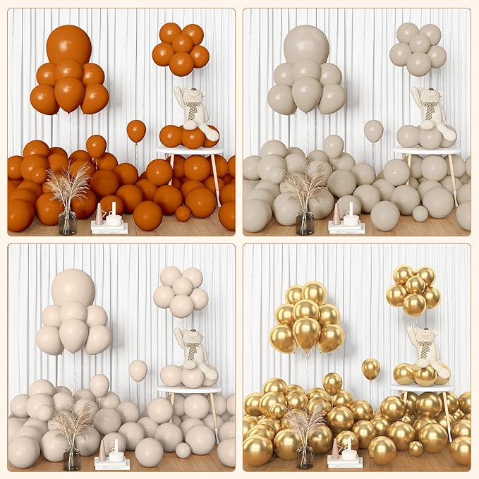 Amandir 153pcs Burnt Orange Balloon Garland Arch Kit, Different Sizes 18 12 10 5inch White Sand Nude Latex Metallic Gold Confetti Fall Thanksgiving Balloons for Baby Shower Birthday Party Decorations