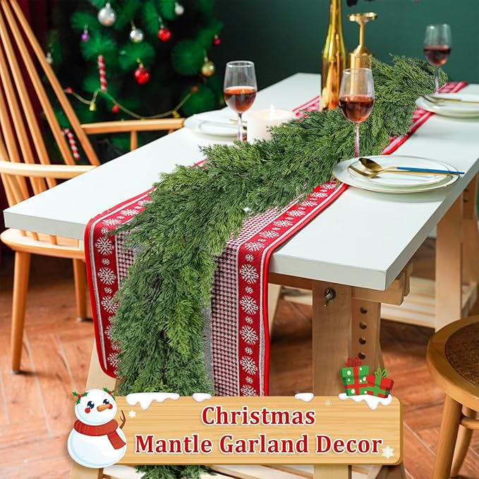9 Ft Real Touch Christmas Garland Indoor with Pine Cone,Thick and Lush,Soft Bendable Mantle Garland Christmas, Lifelike Cedar Garland, Christmas Garland for Mantle,Indoor Christmas Decorations