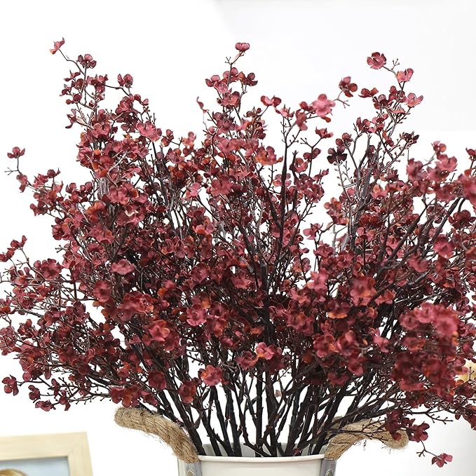 Babys Breath Silk Artificial Flowers Bulk 20pcs for Fall Decor Fake flower bouquet Bulk for Home Kitchen Indoor Bouquet Floral Arrangement Table Centerpieces Party Decor(Burgundy Red 20pcs)