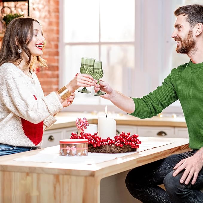 XUWAIDSGN 7oz Plastic Vintage Wine Glasses Drinking Glasses Unbreakable Wedding Glassware Crystal Water Goblets Reusable Drinkware Vintage Champagne Flutes (100, Dark Green)