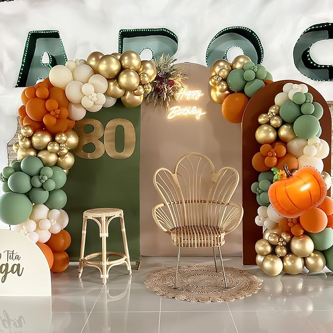 Fall Balloons Garland Arch Kit, Burnt Orange Pumpkin Foil Balloons, Orange Green Sand White Gold Balloon for Little Pumpkin Baby Shower First Birthday Thanksgiving Fall Autumn Harvest Party Decoration
