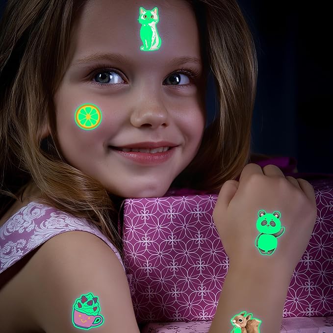 380 Styles (30 Sheets) Luminous Tattoos for Kids, Mixed Styles Temporary Tattoos Stickers with Mermaid/Dinosaur/Space/Unicorn for Boys and Girls, Glow Party Supplies Birthday Gifts