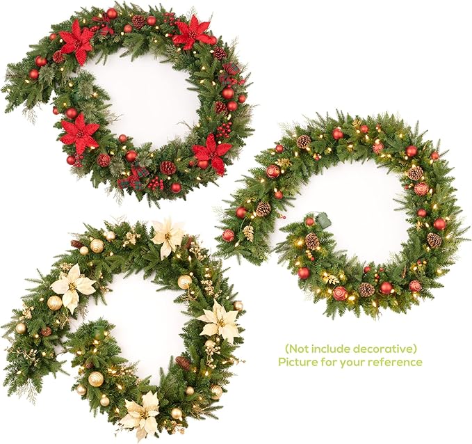 9Ft Pre-lit Christmas Garland with 50 LED Lights Battery Operated,Holiday Decoration Stairs Wall Mantle Door Indoor Outdoor