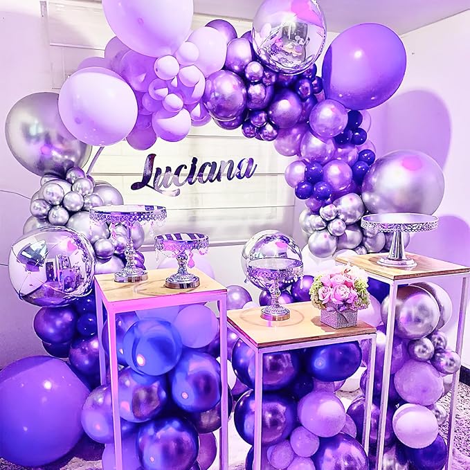 PartyWoo Metallic Purple Balloons 100pcs Different Sizes of 18 12 10 5 Inch Chrome Purple Balloon Arch Kit Garland for Graduation Wedding Baby Shower Princess Birthday Party Decorations Purple-G105
