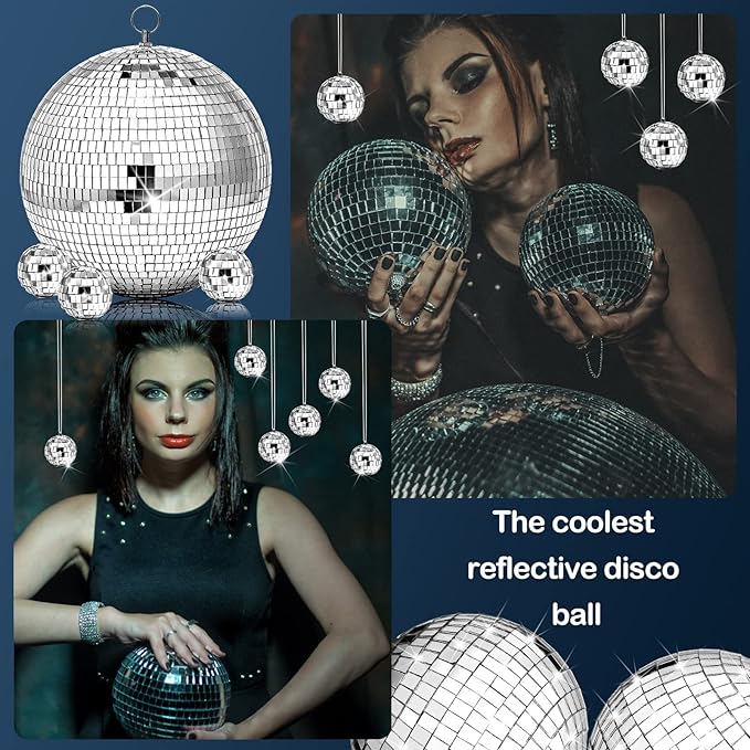 17 Pcs Disco Ball Decorations Assorted Size Disco Ball Ornaments, Mini Large Hanging Party Favors for Christmas New Year Weddings Decor Festival Stage Prop(8, 6, 1.2 Inch)