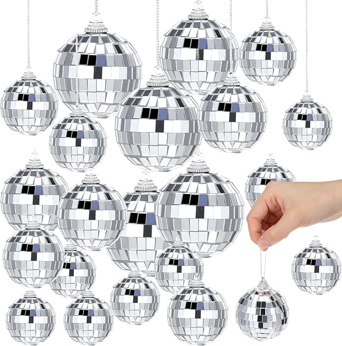 50 Pcs Disco Ball Ornaments, 1.18, 1.57, 1.97, 2.36 Inch Disco Ball Party Decorations Party Mirror Balls with String Hanging Discos Balls for Returning to 70s 80s 90s, Rock and Hip Hop Themed Parties