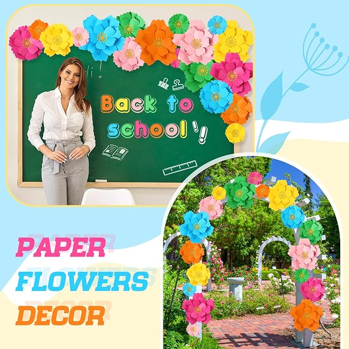 MotiMind 18 Pcs Mexican Paper Flowers Decor for Wall DIY Paper Fiesta Bulletin Board 3D Colorful Mexican Backdrop Decoration for Classroom Back to School Carnival and Holiday Party(Circular,Rainbow)