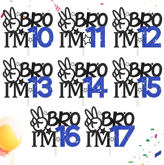 Bro I'm 15 Cake Topper, 15th Birthday Decorations for Boy, Glitter Funny 15th Birthday Cake Topper, Big Brother 15 Year Old Birthday Party Decoration Supplies