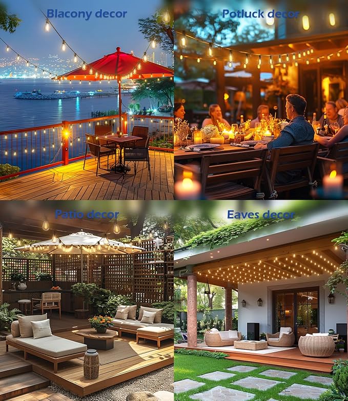 luckystyle 200FT LED Outdoor String Lights with Remote, 74+2 Shatterproof Bulbs Waterproof and Dimmable Patio Lights for Porch, Garden, Backyard, Deck, Balcony, 2700K Hanging Lighting