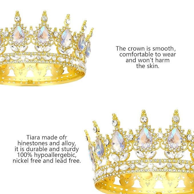Queen Crown Rhinestone Wedding Crowns and Tiaras for Women Costume Party Hair Accessories Princess Birthday Crown Crystal Bridal Crown (Gold Crown-Moonlight)