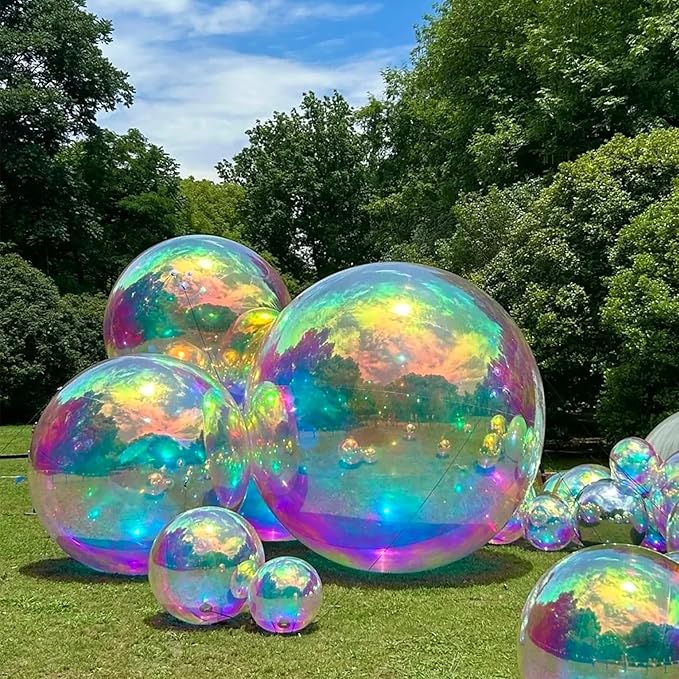 39.3in Inflatable Mirror Ball,Shiny Inflatable Ball Silver/Gold/Iridescent,PVC Hanging Large Disco Balls Decor for Party, Concerts, Stage, Wedding Decoration (1 Piece,Without Air Pump)