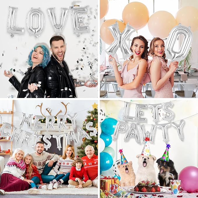 52 Pcs Silver Letter Balloons,16 Inch Foil Alphabet Letter Balloons,Letter A-Z Balloon Banner Custom Phrase Balloon for Birthday Party Wedding Anniversary Decoration (Silver 52pcs)