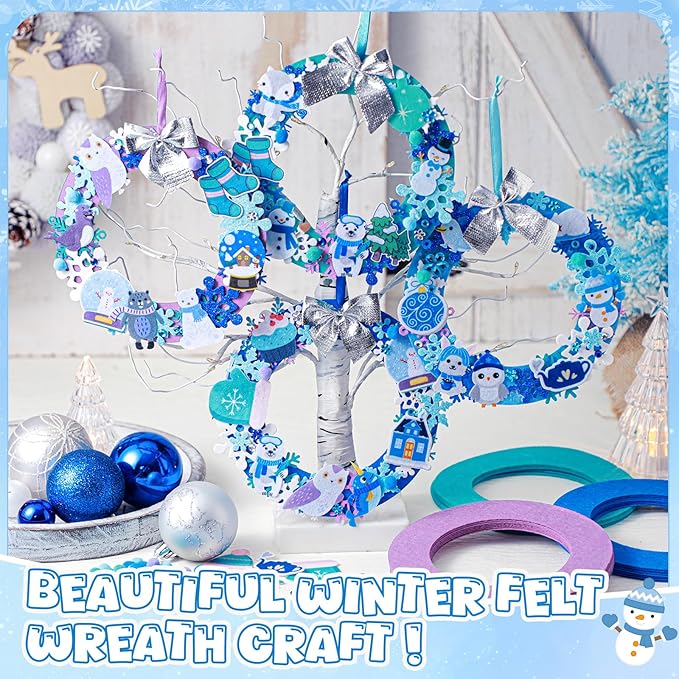 Moucuny 620/600 Pcs Winter Wreath Craft Kits DIY Snowman Christmas Wreath Crafts Kits Xmas Winter Home Decorations for Party Favors(Polar,Purple, Cyan, Light Blue, Dark Blue)
