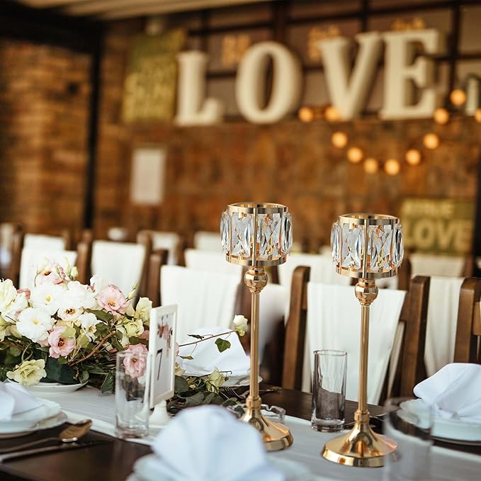 Set of 3 Cup Crystal Tealight Candle Holders, Centerpieces for Table Wedding Centerpieces Crystal Decorative Tealight Candle Dining Table Candle Holder Decor for Party (Set of 12 (3 Sizes), Gold)