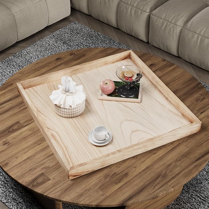 Ottoman Tray for Coffee Table Living Room Wood Serving Tray Large Wooden Square 24 Inches Rustic Torched