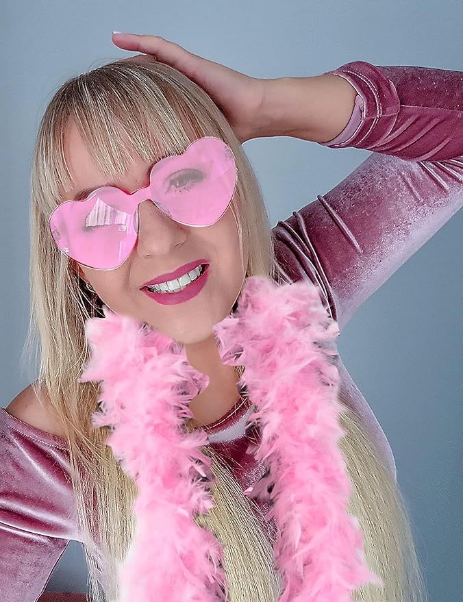 Feather Boa with Heart Rimless Sunglasses,4 ft Feather Boa for Bachelor Party Halloween Christmas Costume Accessory
