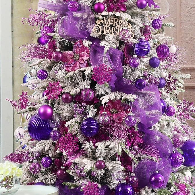 Large Christmas Ball Ornaments, Oversized Shatterproof Plastic Decorative Hanging Mercury Ornaments Ball for Xmas Holiday Party Decorations (Purple, 6.0")