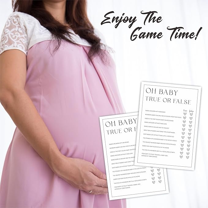 Baby Shower Party Games- Minimalism Black &White-True Or False Game For Guest-30 Game Cards & 1 Answer Card-Wishes For Baby-Baby Announcement Gender Reveal Game Card 08