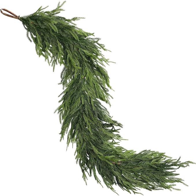 Real Touch Christmas Norfolk Pine Garland - 9ft Artificial Christmas Garland Fake Pine Needles Faux Green Garland for Fireplace,Table,Window,Stairs,Mante,Holiday Indoor Outdoor Xmas Decor(1PCS)