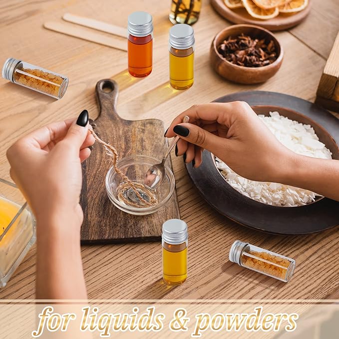 50 Pcs Small Clear Vials Spice Mini Jars with Lids Mini Glass Bottles with Screw Aluminum Metal Caps Tiny Jars Sample Containers for Powder Cream Cosmetic Jewelry Wedding (10 ml,Silver Caps)