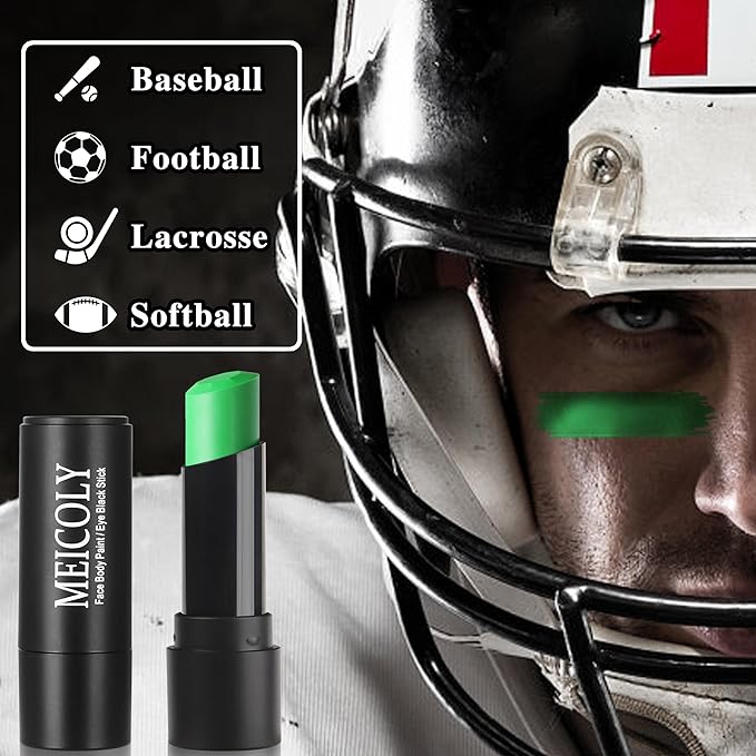 MEICOLY Lime Green Face Body Paint Stick,Christmas Stocking Stuffers,Green Face Paint for Halloween SFX Witch Hulk Elphaba Makeup,Hunting Camo Face Paint,Eye Black Stick for Baseball Softball Football