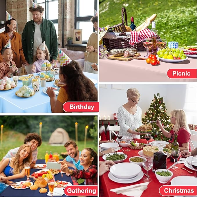 6 Pack Red Plastic Tablecloths, 54 x 108 inch Christmas Scalloped Tablecloths Disposable Red Table Cloths for Rectangle Tables Waterproof Table Covers for Christmas Wedding Anniversary Party