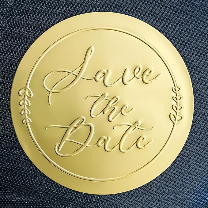 100 x Save The Date Stickers – Embossed Gold Foil Labels – Elegant Envelope Seals for Wedding Invitations & Party Favors – Metallic Foil Tags, 1.6 Inch