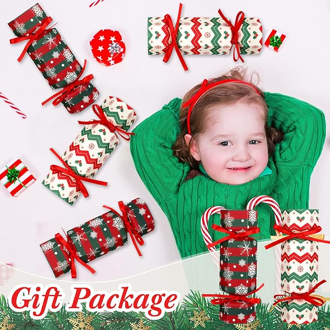 Xinnun 50 Packs Christmas Cracker Kit No Snap Xmas Party Table Favors Snowflake Reindeer DIY Christmas Party Cracker Candy Boxes for Holiday Dinner Decoration Gift (Ripple Style)