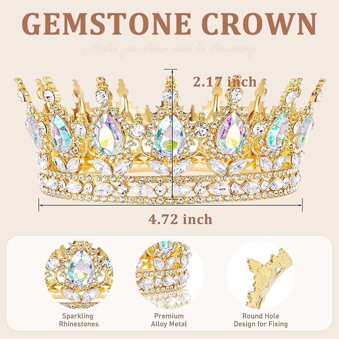 Gold Crown for Women, Crystal Queen Tiaras Headband Wedding Bridal Hair Accessories, Birthday Party Prom Cake Topper