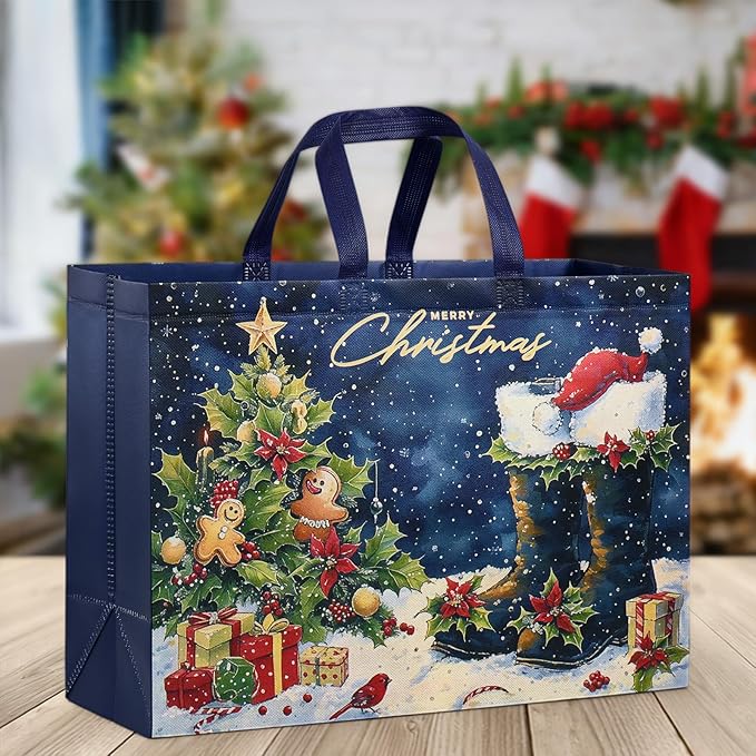 YANGTE 24 Pack Extra Large Christmas Gift Bags with Handles, Reusable Non-Woven Christmas Bags for Presents Wrapping Holiday Xmas Party Favors Supplies(16.7" x 12.6" x 6.7")